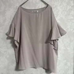 3L半袖フリルブラウス　ベージュのサムネイル