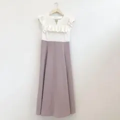 ウィルセレクション ロングワンピース　フリル　ホワイト　ラベンダーカラー
