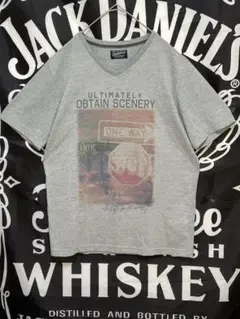 ★ヴィンテージ グラフィックプリント VネックTシャツＬサイズ グレー