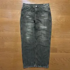 BEAMS ダメージ加工 デニムパンツ ブラック L ワイドテーパードのサムネイル