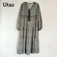ウタオ　エスニック柄ティアードロングワンピース　フリーサイズ　ゆったり大きめ
