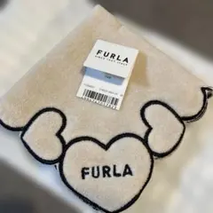 FURLA ハート刺繍 ハンカチ ベージュ