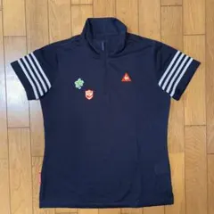 超美品ルコック ハーフジップ半袖ゴルフシャツ　Lレディースゴルフウェア　ネイビー