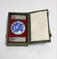 中国 印泥・印材セット 龍文陶器 印泥ケース 石印2点 箱付