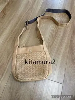 【美品・レア】キタムラ2 編み込みデザイン ショルダーバッグ 本革　キャメル