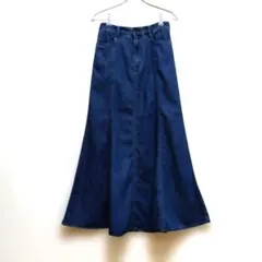 GU ダークブルー デニム フレアロングスカート 　サイズ L W 70