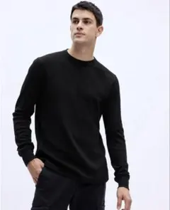 完売商品 ギャップ GAP ワッフルニットクルーネックTシャツ ブラック XS