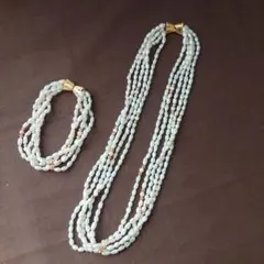 真珠　淡水パール　ライスパール　5連　ネックレス　ブレスレット付き