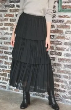 DRESSTERIOR　プリーツティアードスカート 黒ブラック 36 S ロングのサムネイル