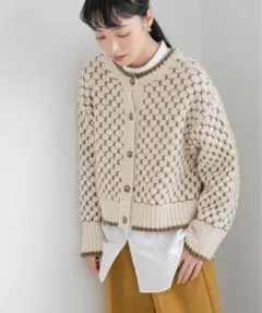 LOWRYS FARM 柄ショートニットプルオーバーカーディガン