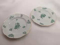 ヘレンド アポニーグリーン 小皿 プレート 12cm 2枚 オジエ 金彩 美品 ヘレンド アポニーグリーン 小皿 プレート 12cm 2枚 オジエ 金彩 美品