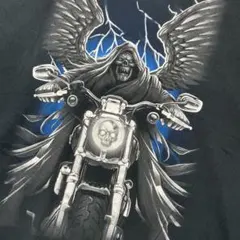 死神スカル　バイク　グラフィックビックプリントＴシャツ　ビッグサイズ