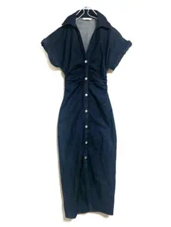 ZARA ザラ デニム ロング シャツ ワンピース 半袖 S