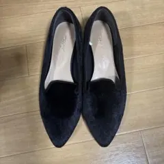 ハラコ　オニグリ　シューズ　ポインテッド　トゥ　パンプス　ブラック　フォーマル