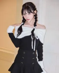 シェリミー オフショルリボンシャギーニットトップス