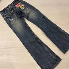 Y2K 平成ギャル ローライズ デニムパンツ ダメージ フレア 24