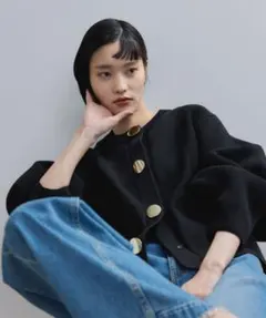 新品☆ADAM ET ROPE セレクトネックウェーブボタンカーディガン