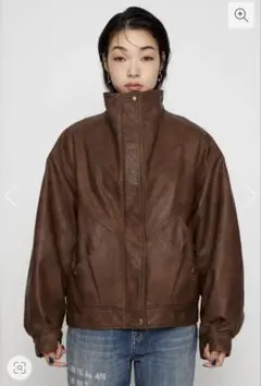 LAGUA GEM STAND NECK FAUX LEATHER ブルゾン