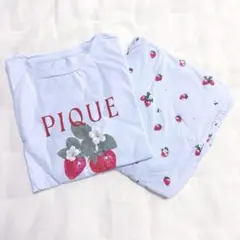 新品ジェラートピケ ストロベリー ワンポイントTシャツ＆ロングパンツ 上下セット