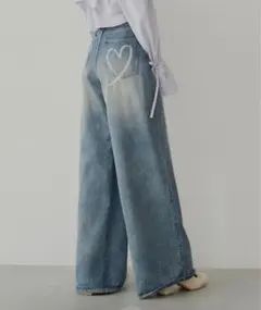 Chicoハートプリントボックスワイド デニムパンツ ０サイズ