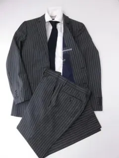 【値下げ】コムサイズム　春秋　シングルスーツ　グレー　ストライプ　M