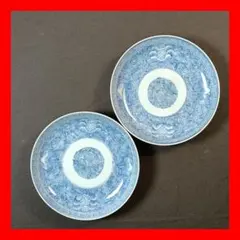 158 中皿 2枚セット 印判皿 染付皿 伊万里焼 アンティーク 時代物 器