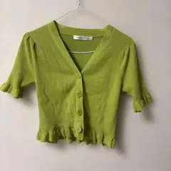 MOUSSY リブ編みライムグリーンカーディガン F