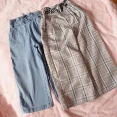 ワイドパンツセット♡デニム　チェック柄　140