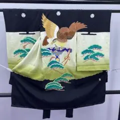 Ｙ★3399★ 七五三 男の子 着物 かけ着 男児 一つ身 黒 紋入り