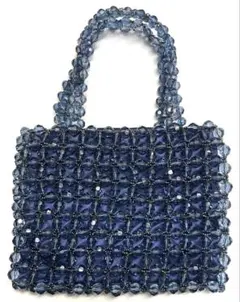 ビーズ 編み込み デザイン ミニバッグ ミニトート 鞄 ビーズバッグ/ネイビー系