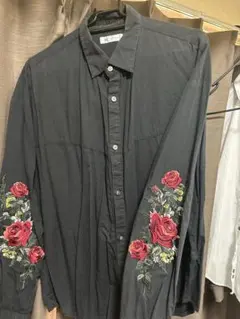 タケオキクチ 黒 長袖シャツ バラ刺繍