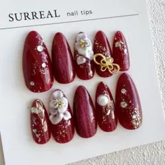 No.523【現品】ネイルチップ Ssize 振袖 成人式 ニュアンス 和装 花