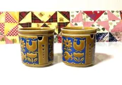 レトロな陶器製 蓋付き容器 花と魚の模様