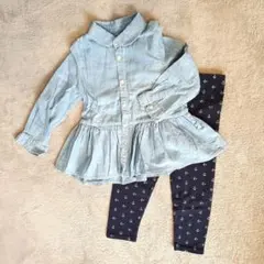 ラルフローレン デニム風フリルシャツとアンカー柄レギンスセット