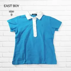 イーストボーイ ポロシャツ 半袖 青 白 刺繍 M 鮮やか スポーツ 綿100%