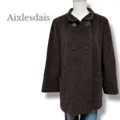ウールとカシミア混合のミドル丈コート　ダブルブレスト　総柄　ブラウン　日本製