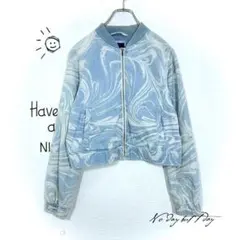 GapKids ブルゾン(160)ジップアップ 総柄 水色 子供 コットン 古着