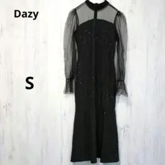 美品 Dazy マーメイド ワンピース ドレス 異素材 S ブラック ホログラム