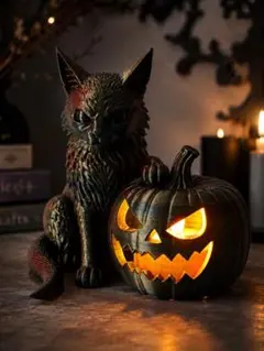 ハロウィン 猫 パンプキン オブジェ ライト付き