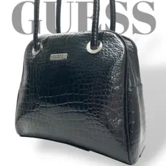 ゲス　GUESS トートバッグ　エナメル　黒　クロコ型押し