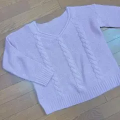 GU ジーユー ピンク ケーブル編み ニット 長袖 Vネック