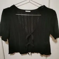 【処分前セール】ブラック透かし編み半袖ニット