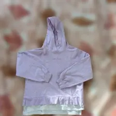 重ね着風パーカー140　薄紫　ラベンダー　フード付　トレーナー