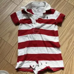 Ralph Lauren 赤白ストライプロンパース 70