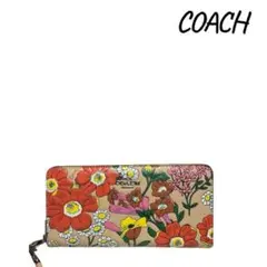 COACH フローラルプリント長財布ラウンドジップ 花柄レザーレディース コーチ