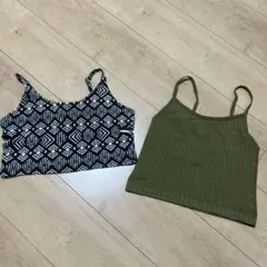 幾何学模様　カーキ　ミニ丈　キャミソール2点セット