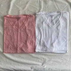 2枚セット XS 半袖 Tシャツ ピンク ホワイト Vネック