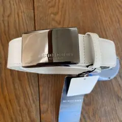 訳ありバーバリーゴルフ、ベルト、白、未使用タグ付き、牛革、日本製
