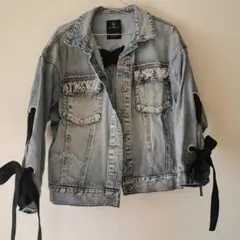 デニムジャケット ライトブルー リボン レアデザイン 無地 ゆったり ジーンズ