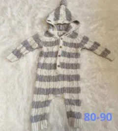 【美品】ジェラートピケ ベビー ロンパース 80-90 ボーダー もこもこ